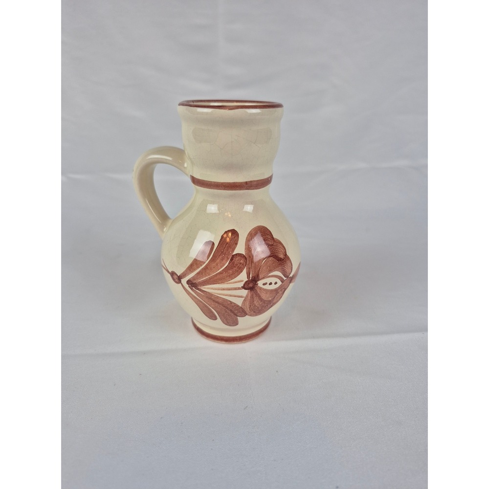 Vintage Hand Painted Ceramic Folk Art Pitcher Small Creamer Bud Vase‎ Terracotta